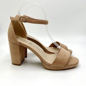 Chinese Laundry Size 7.5 Dark Nude Faux‎ Vegan Suede Block Heels Sandals Shoes